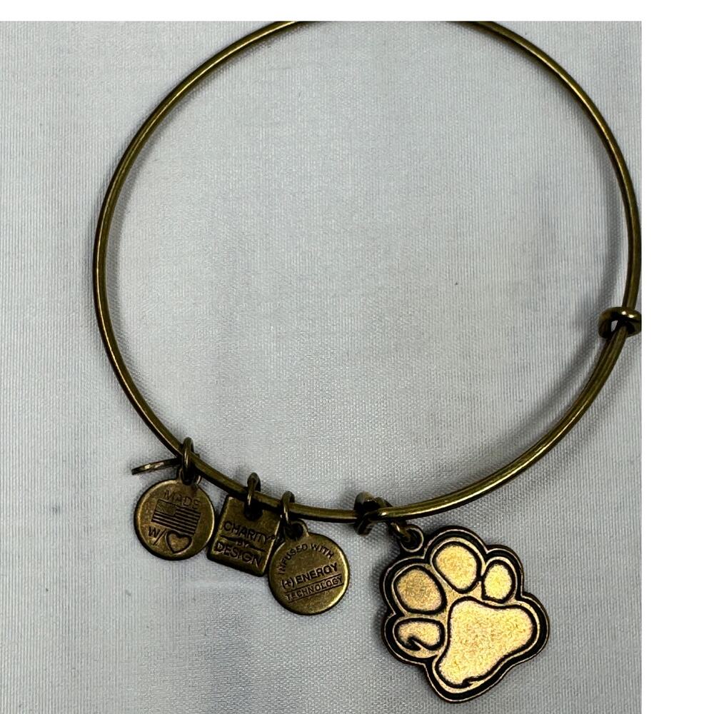 ALEX AND ANI Paw Print Gold Tone Charm Bangle Bracelet, dog mom signed